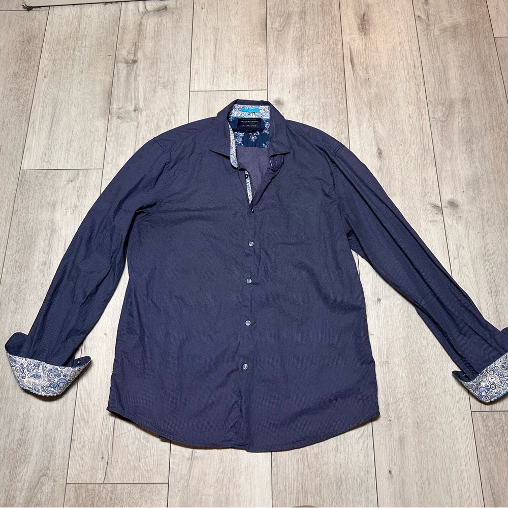 Denim & Flower Dark Blue Casual Shirt Slim Fit Size Large Winter Holiday Trend